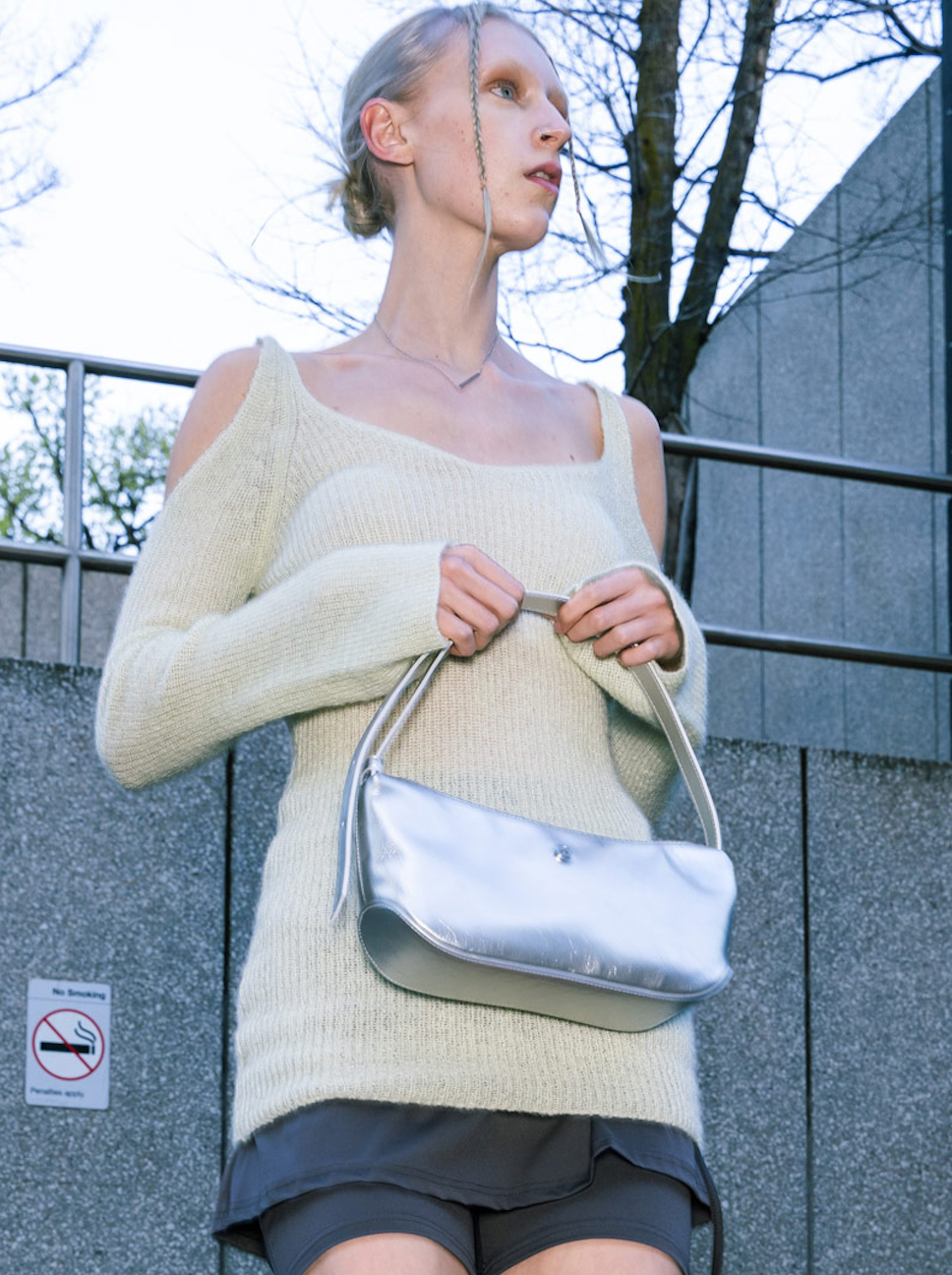 Groove middle bag - crinkle silver