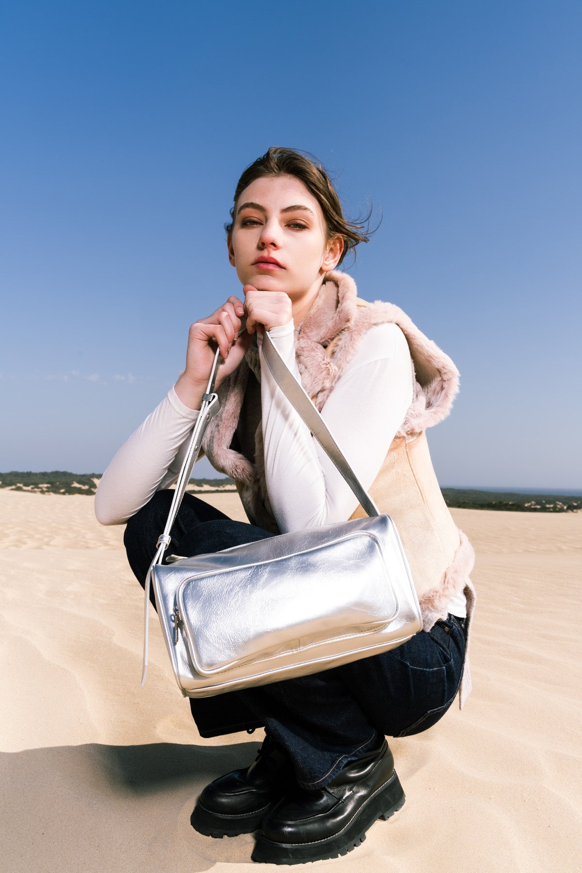 Poster pocket bag - crinkle silver