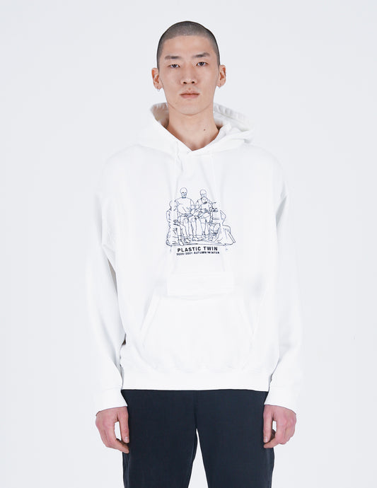 Plastic twin Embroidery Hoodie White