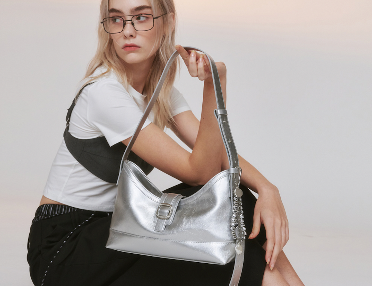 Veil middle bag - crinkle silver