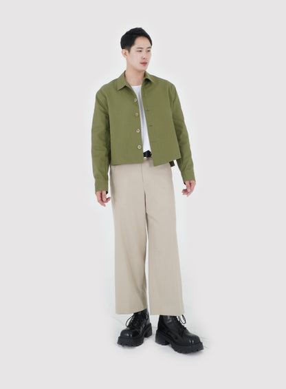 UNBALANCED CROPPED JACKET (KHAKI GREEN)