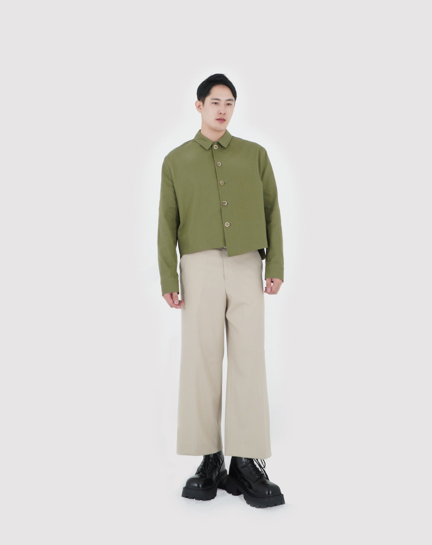 UNBALANCED CROPPED JACKET (KHAKI GREEN)