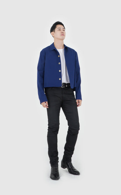 UNBALANCED CROPPED JACKET (NAVY BLUE)