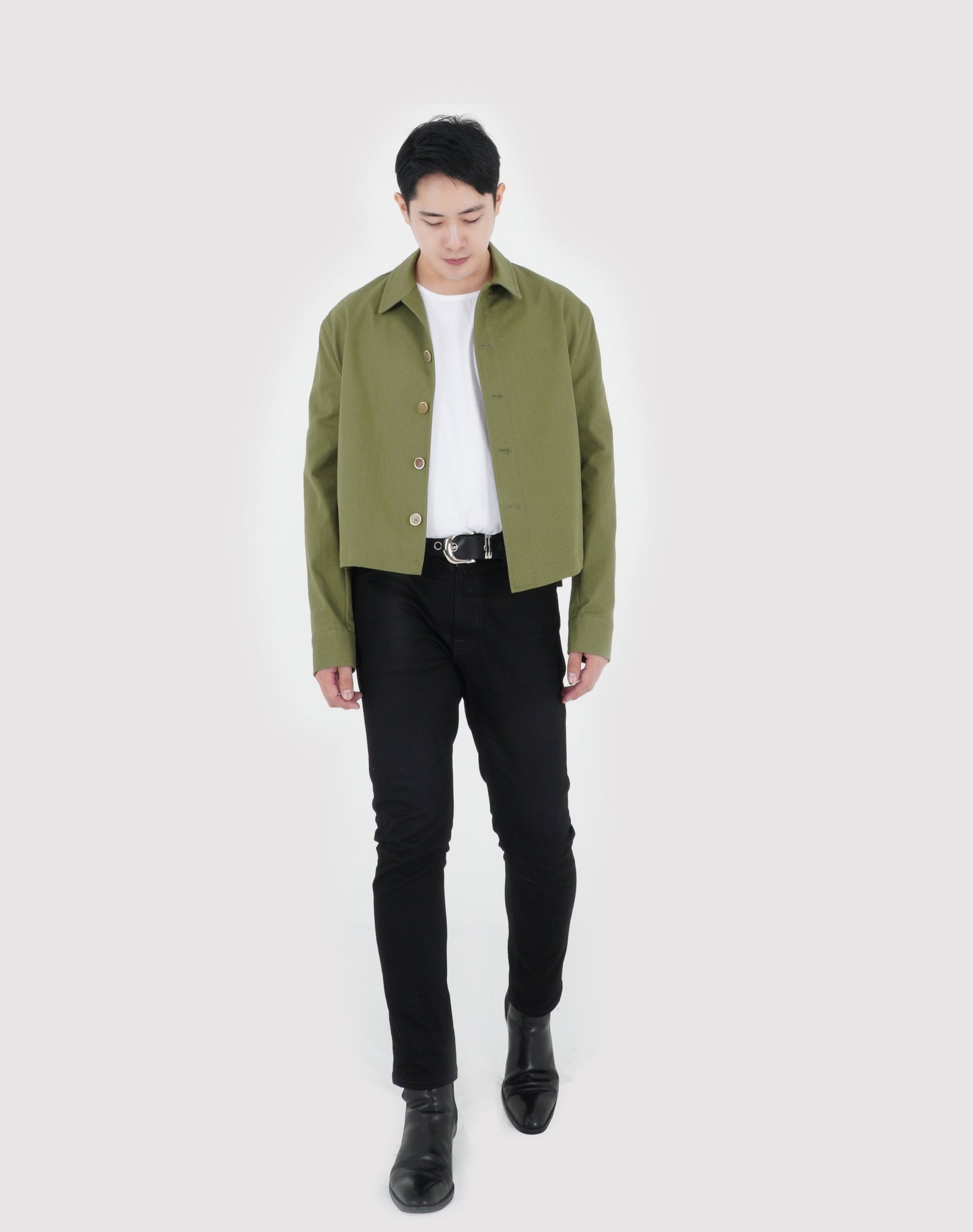 UNBALANCED CROPPED JACKET (KHAKI GREEN)