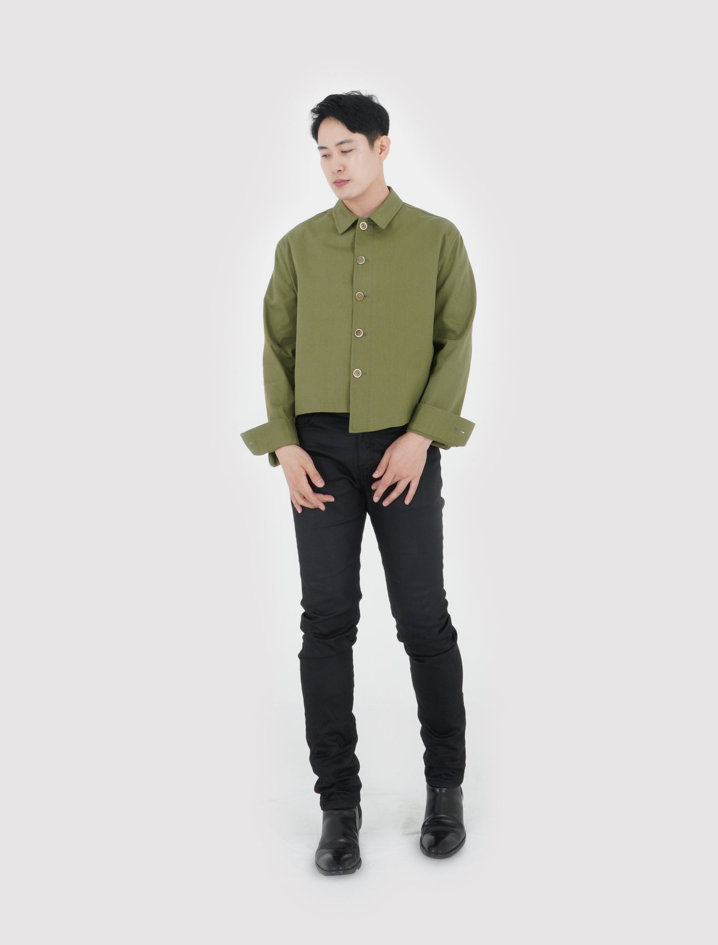 UNBALANCED CROPPED JACKET (KHAKI GREEN)