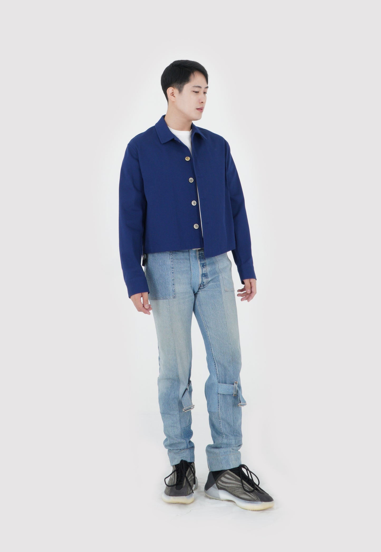 UNBALANCED CROPPED JACKET (NAVY BLUE)