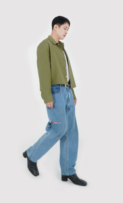 UNBALANCED CROPPED JACKET (KHAKI GREEN)