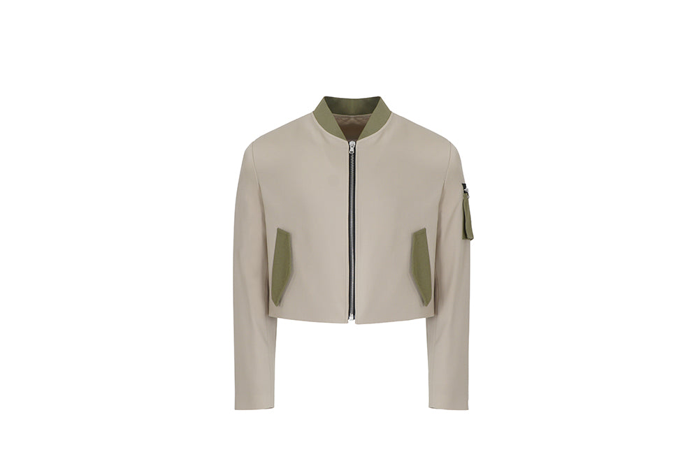 CROPPED TECH BOMBER (LIGHT BEIGE)