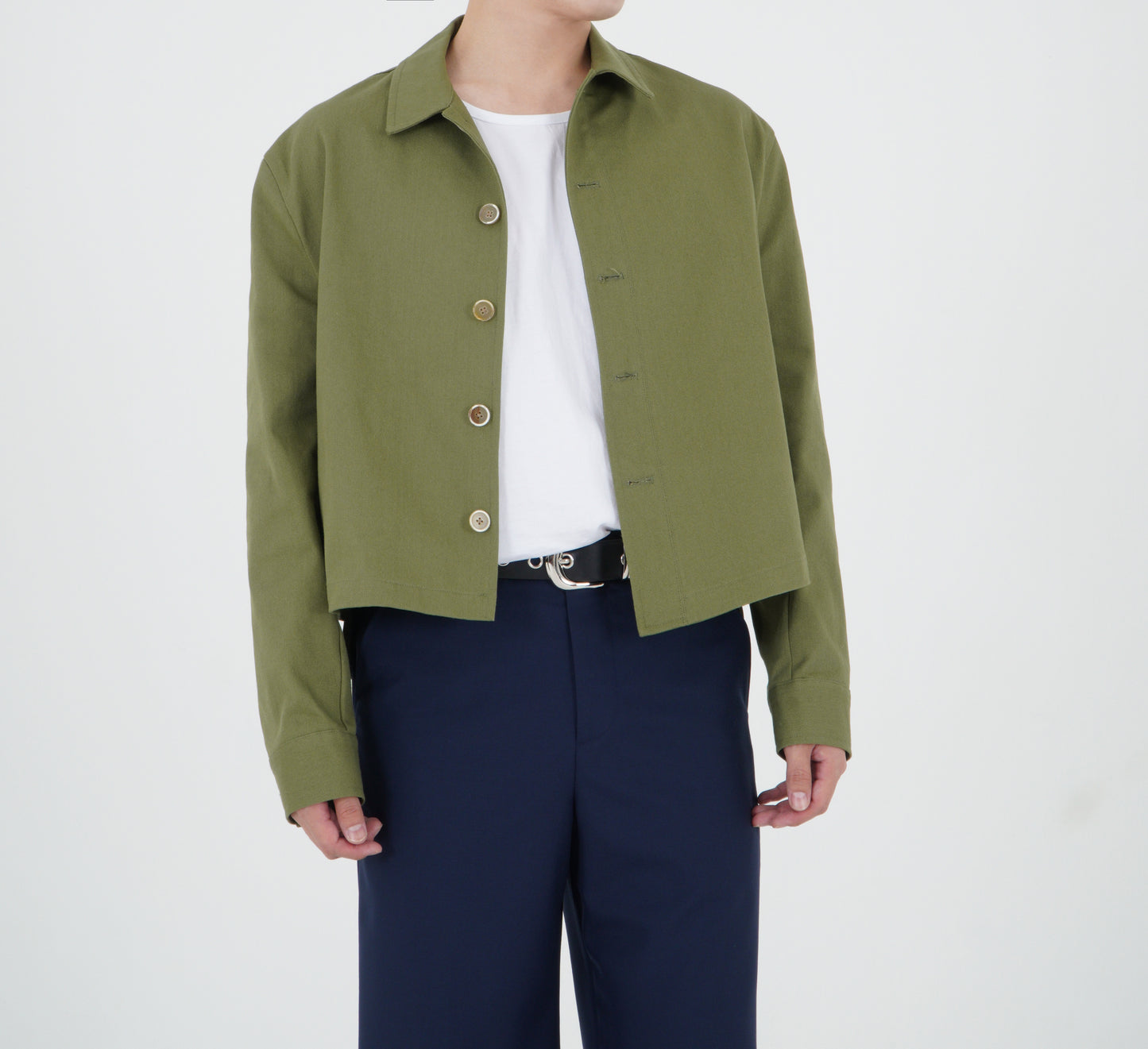 UNBALANCED CROPPED JACKET (KHAKI GREEN)