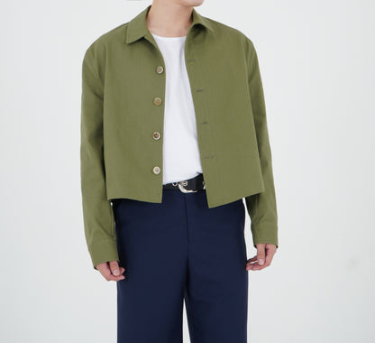 UNBALANCED CROPPED JACKET (KHAKI GREEN)