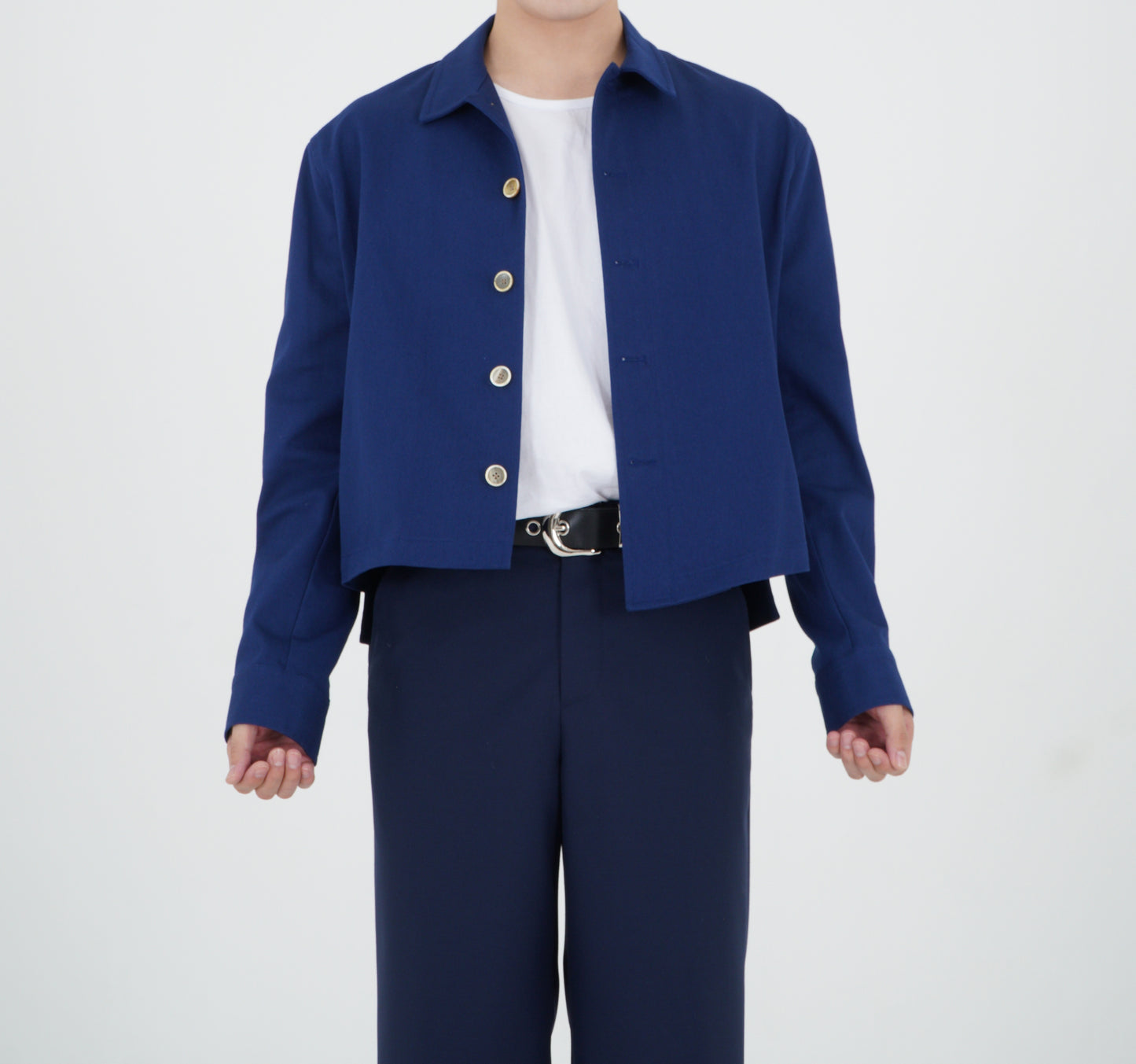 UNBALANCED CROPPED JACKET (NAVY BLUE)