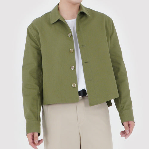 UNBALANCED CROPPED JACKET (KHAKI GREEN)