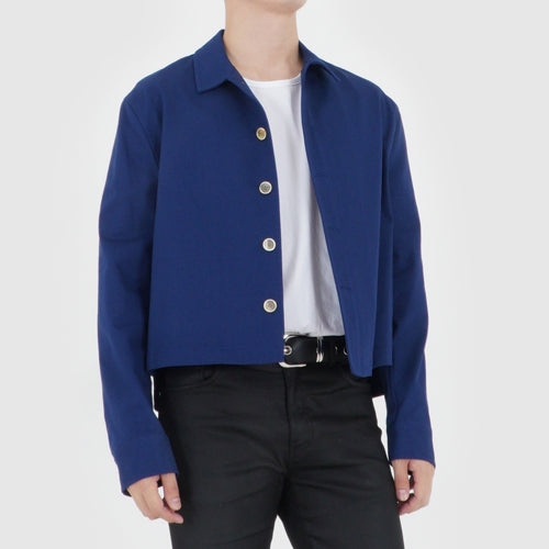 UNBALANCED CROPPED JACKET (NAVY BLUE)