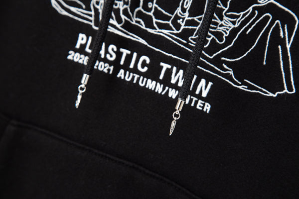 Plastic twin Embroidery Hoodie Black